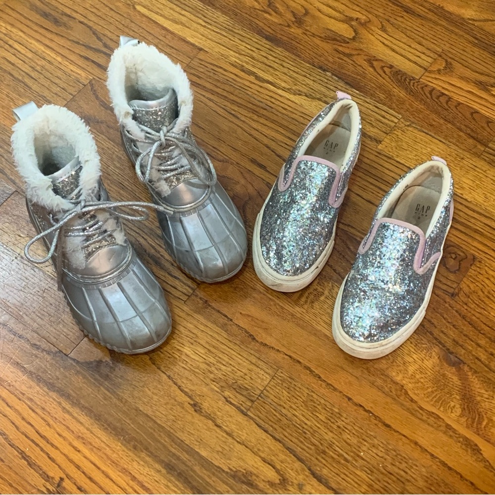 Gap Kids Glittering Silver Slip-On Shoes & Justice Gray & Sparkling Boots
Girls